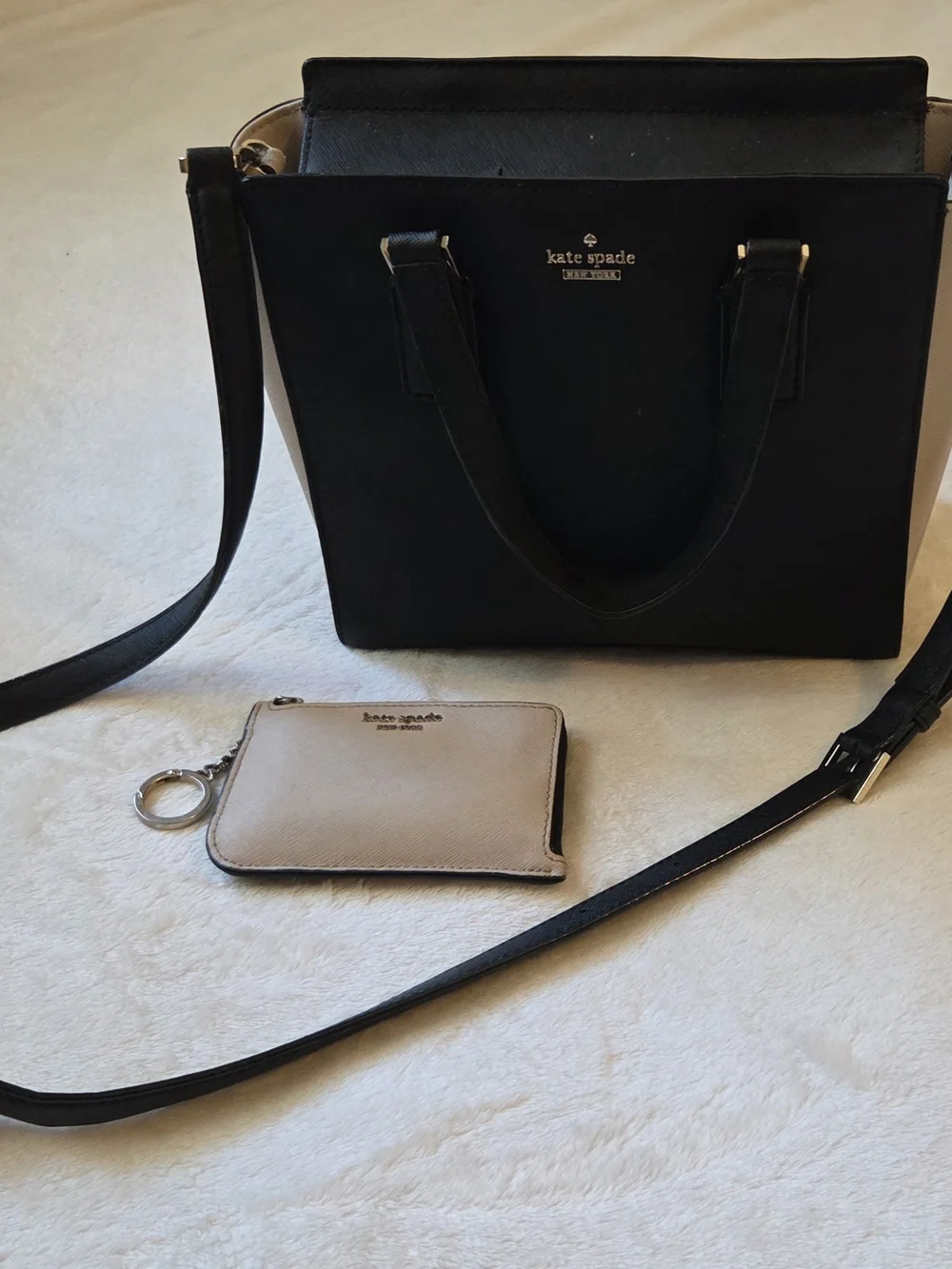 Kate Spade Black and Beige Crossbody Tote with Coin Pouch